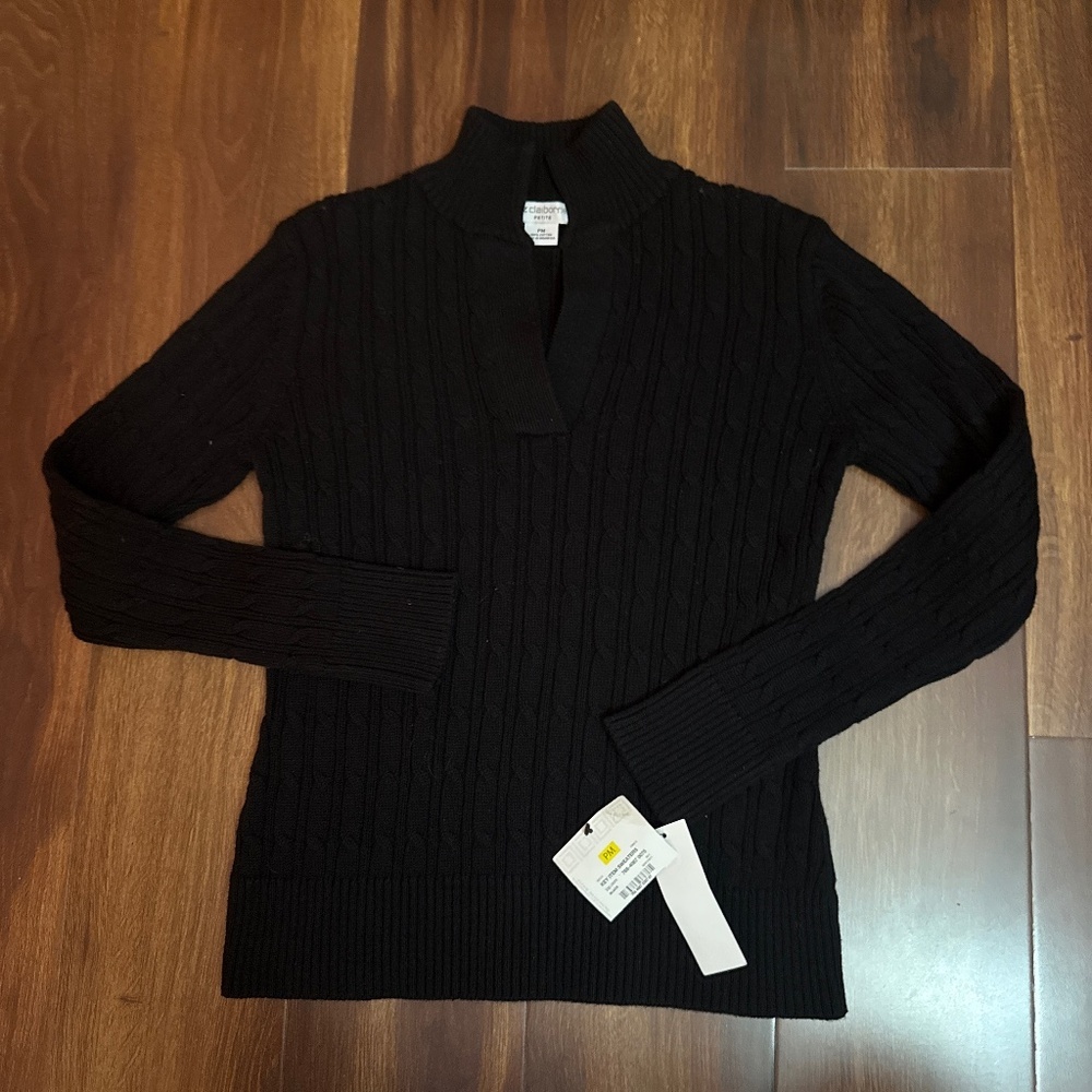LIZ CLAIBORNE Dark Blue Knit Long Sleeves Shirt Size Medium Petite